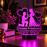 Customized Couple Name Acrylic LED Lamp – Romantic Rose Design & Multicolor Night Light