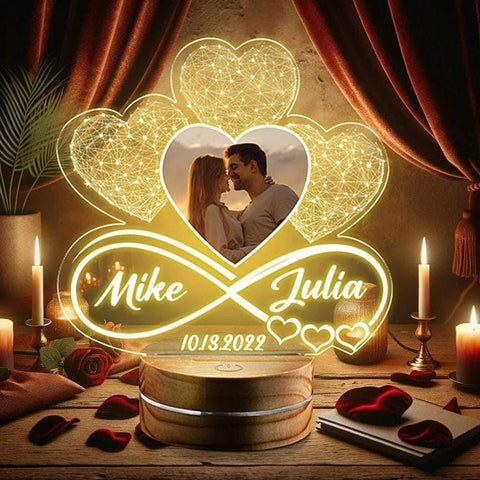 Personalized Triple Heart Infinity LED Lamp