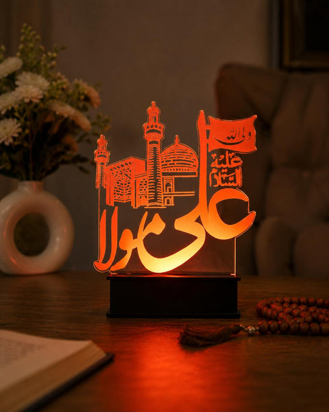 Ali Mola (AS) LED Acrylic Lamp – Islamic Lamp Light with Mosque Design | Premium Islamic Home Decor
