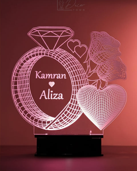 Personalized Couple Name Customized Ring & Heart LED Lamp