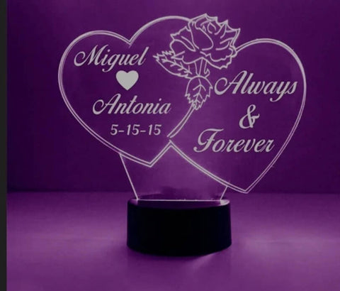 Customized 3d Illusion Heart Couple Lamp