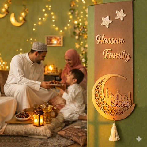 Family Name Customized Eid Mubarak Door Hanging Decor - Handmade