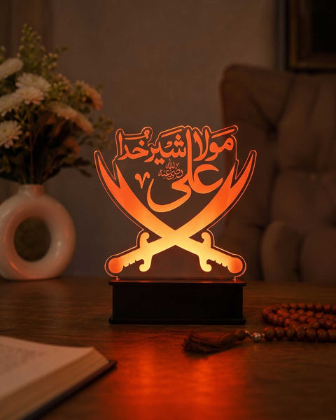 Mola Ali (A.S) Sher-e-Khuda LED Acrylic Lamp – Premium Islamic Table Decor Lamp Light | Islamic Home Decor