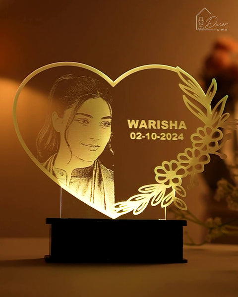 Heart Shape Customized Photo & Name 3D LED Lamp