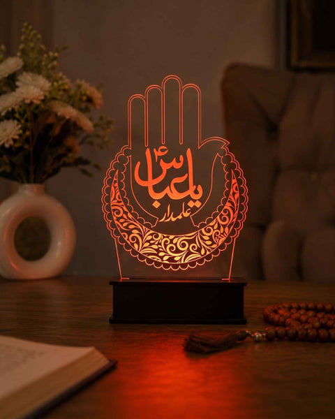 Ya Abbas Alamdar (A.S) LED Acrylic Lamp – Premium Islamic Table Decor Lamp Light | Hand Symbol Design