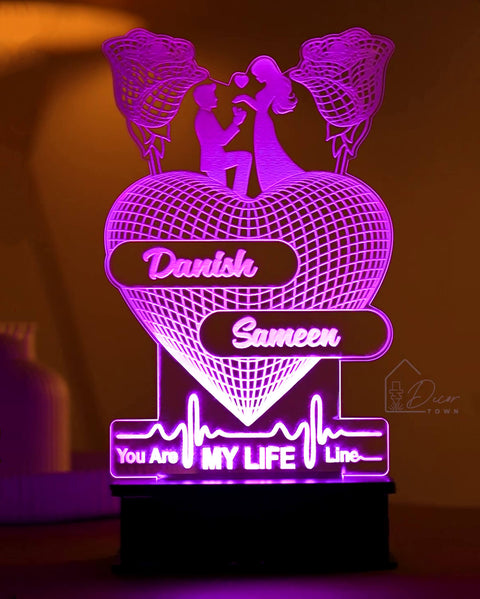 Couples Personalized Lifeline Love LED Custom Name Lamp